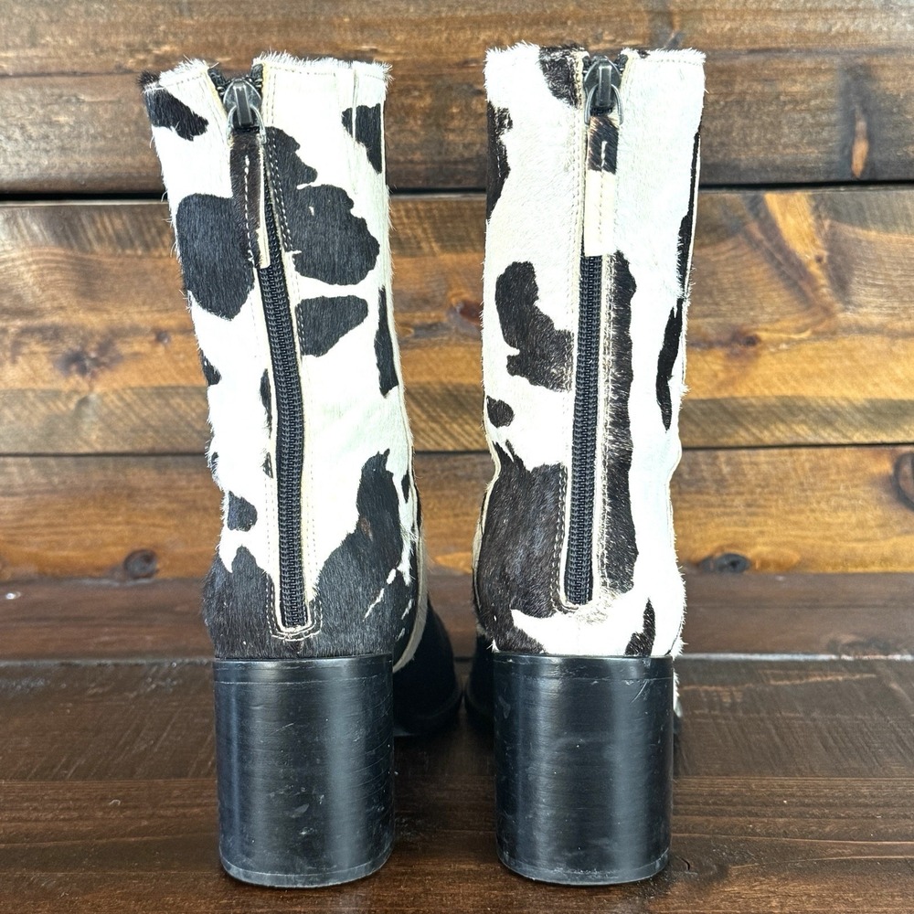 Intentionally Blank PG Women's 8 Boots Black White Cowhide Square Toe Back Zip - Picture 11 of 12